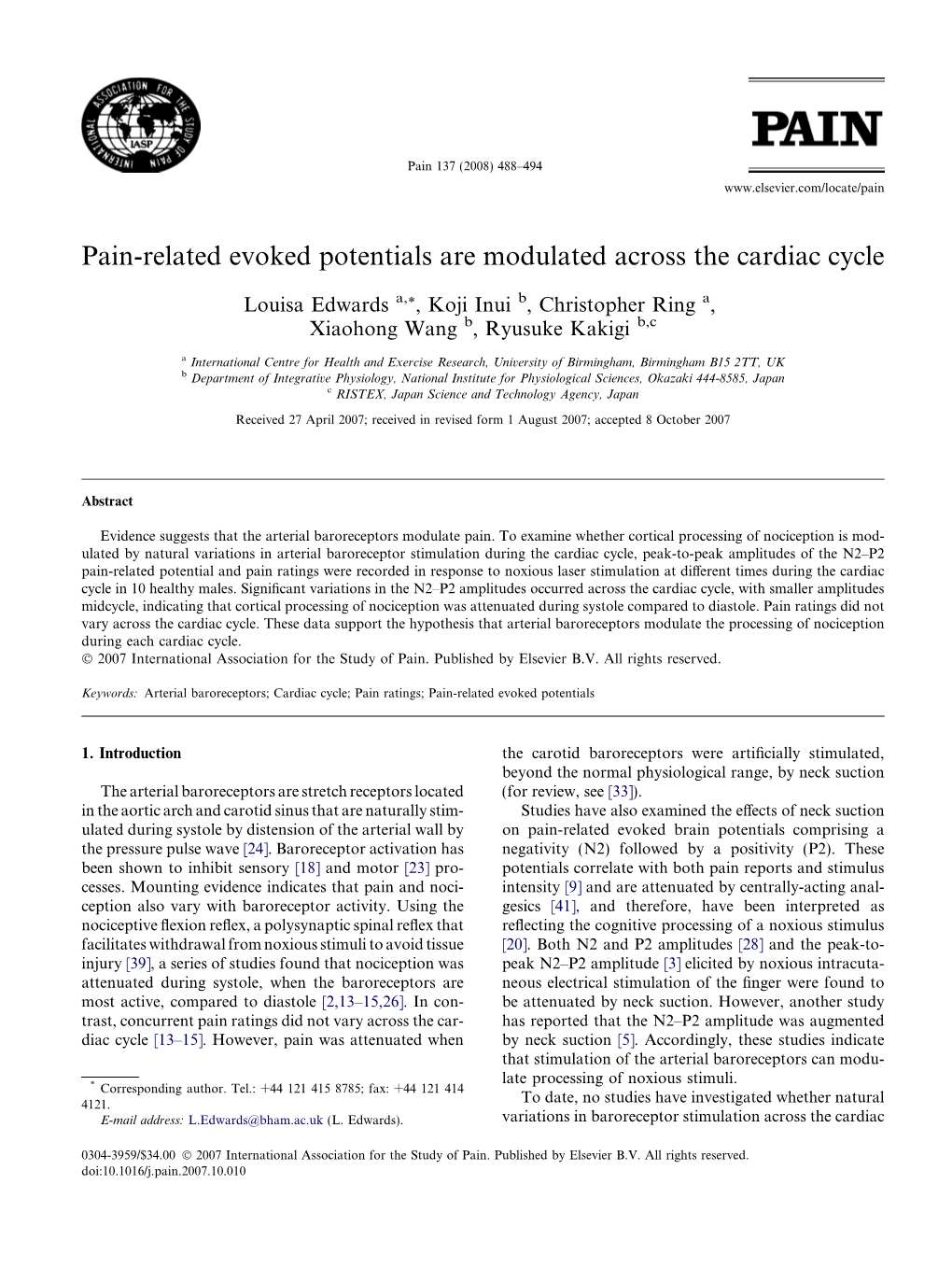 Pain-Related Evoked Potentials Are Modulated Across the Cardiac Cycle