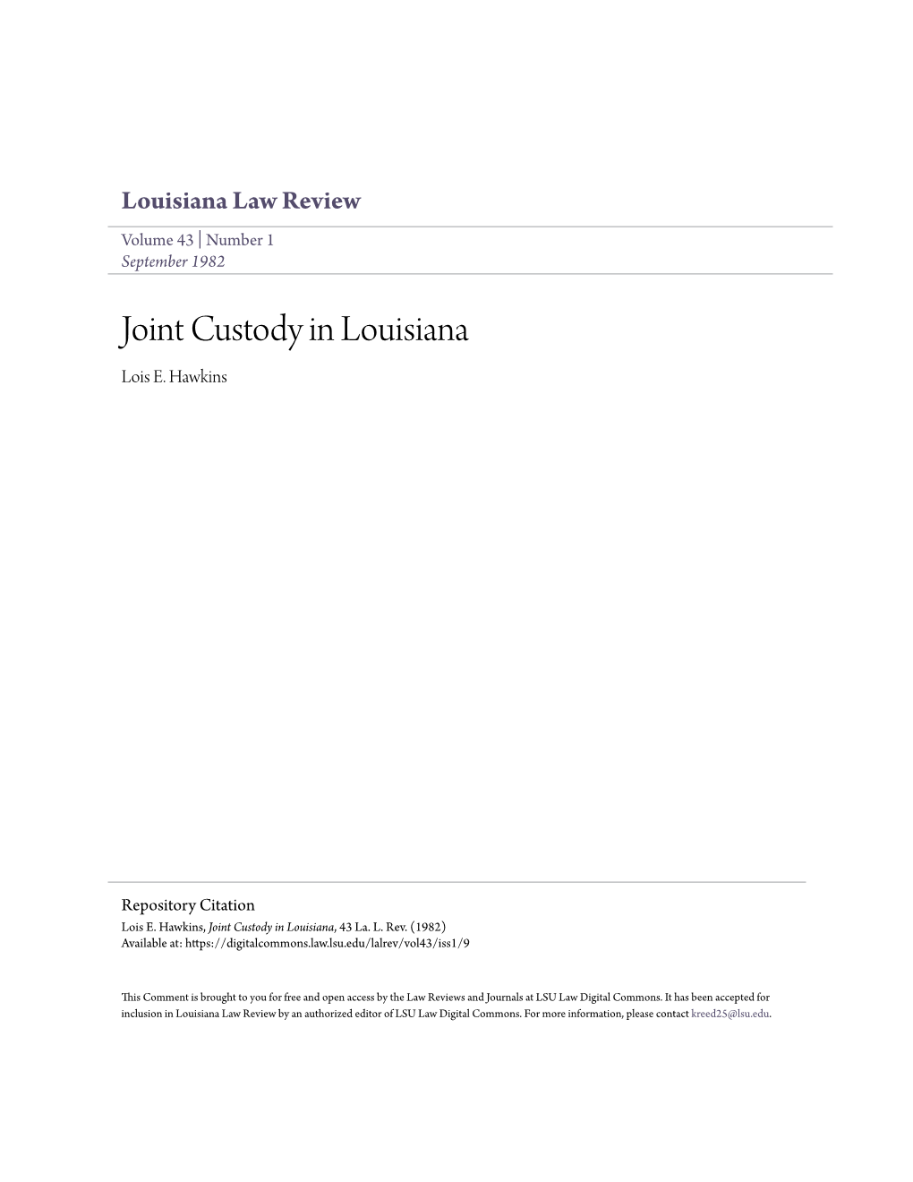 Joint Custody in Louisiana Lois E