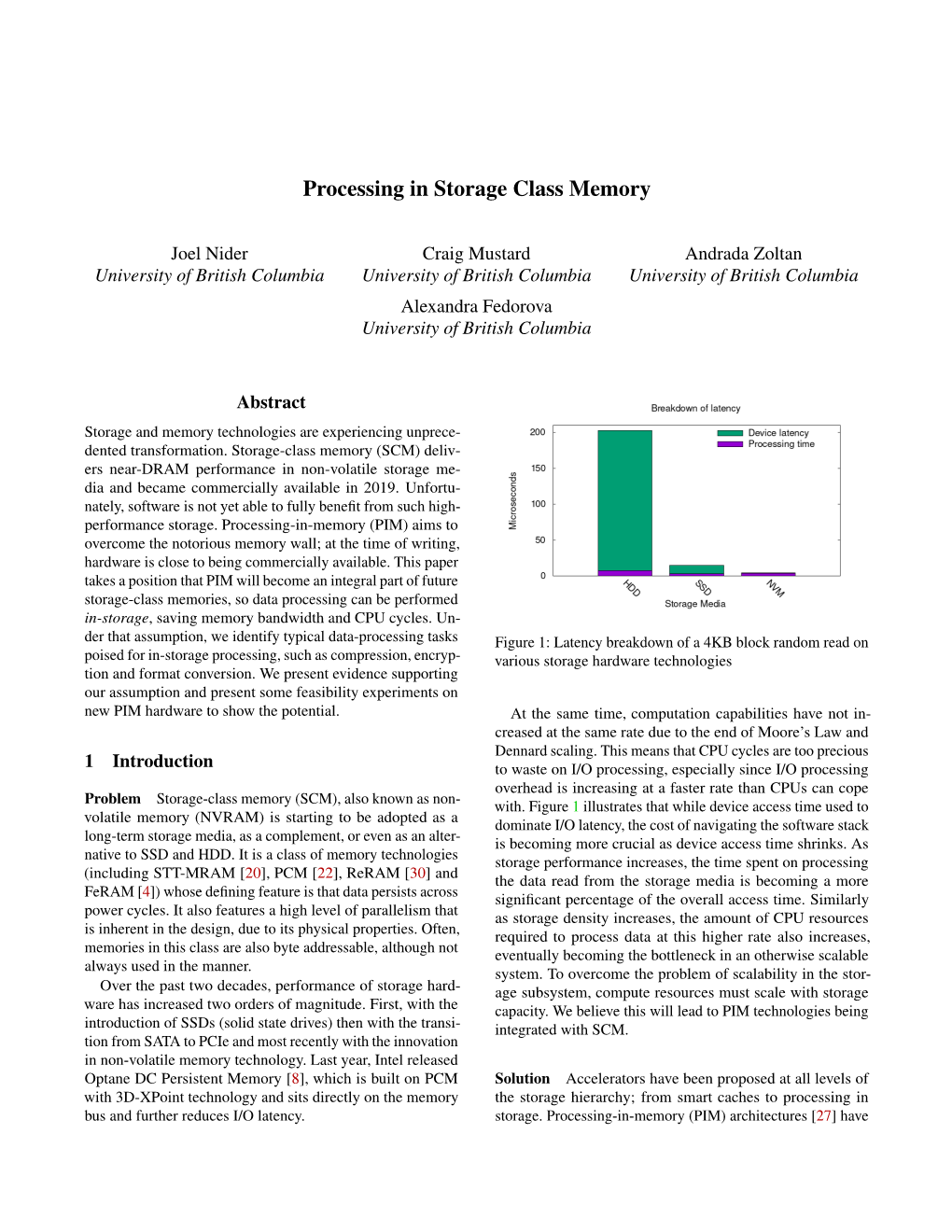 Processing in Storage Class Memory