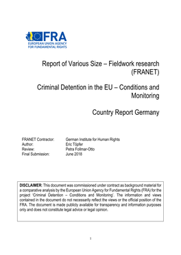 Criminal Detention in the EU – Conditions and Monitoring