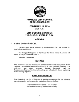 Roanoke City Council Regular Session February
