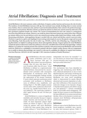 Atrial Fibrillation: Diagnosis and Treatment CECILIA GUTIERREZ, MD, and DANIEL G