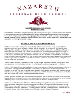 Nazareth Regional High School Mission Statement