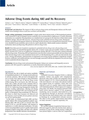Article Adverse Drug Events During AKI and Its Recovery