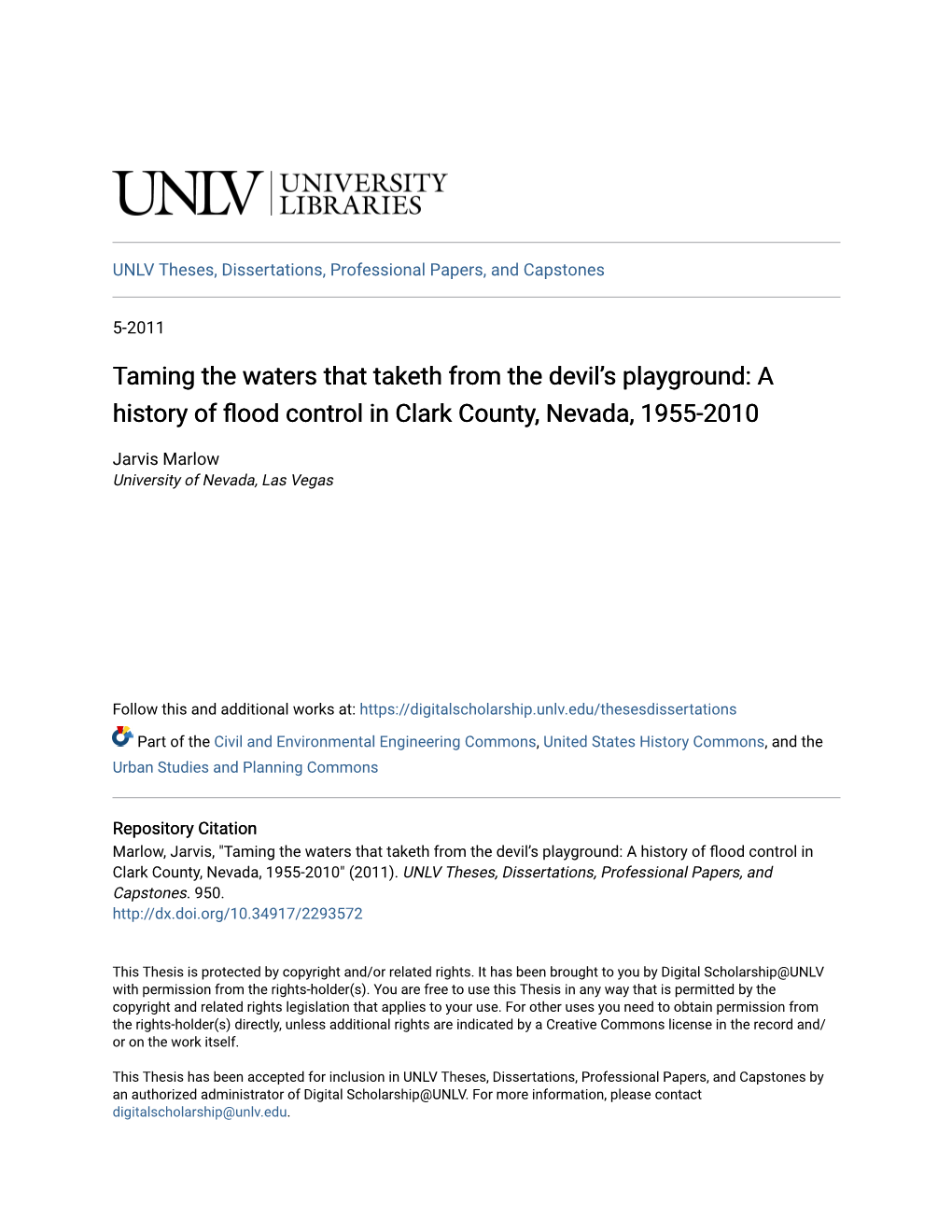 A History of Flood Control in Clark County, Nevada, 1955-2010