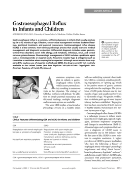 Gastroesophageal Reflux in Infants and Children ANDREW D