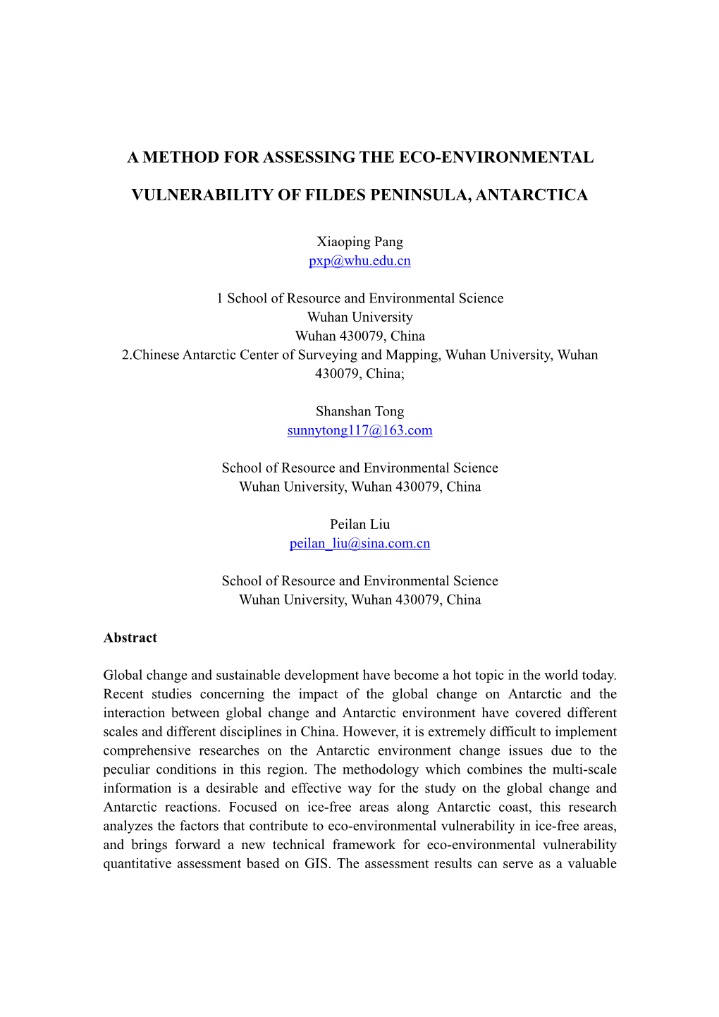 A Method for Assessing the Eco-Environmental Vulnerability Of
