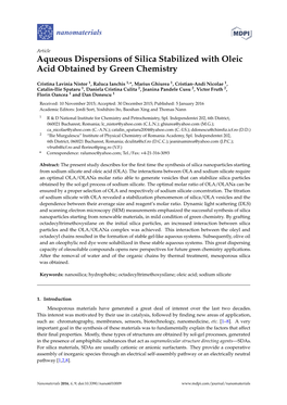 Aqueous Dispersions of Silica Stabilized with Oleic Acid Obtained by Green Chemistry