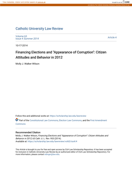 Appearance of Corruption": Citizen Attitudes and Behavior in 2012
