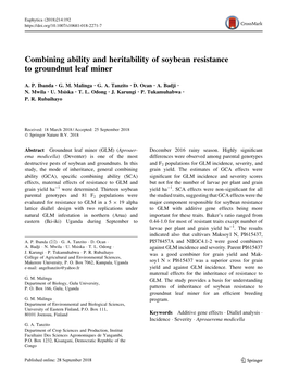 Combining Ability and Heritability of Soybean Resistance to Groundnut Leaf Miner