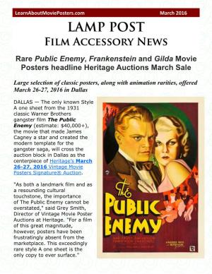 Rare Public Enemy, Frankenstein and Gilda Movie Posters Headline Heritage Auctions March Sale