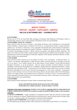 Magico Cilento Paestum - Salerno – Castellabate - Agropoli Dal 9 Al 12 Settembre 2021 - 4 Giorni/3 Notti