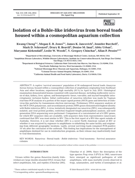 Isolation of a Bohle-Like Iridovirus from Boreal Toads Housed Within a Cosmopolitan Aquarium Collection