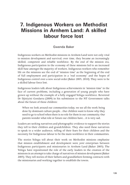 7. Indigenous Workers on Methodist Missions in Arnhem Land: a Skilled Labour Force Lost