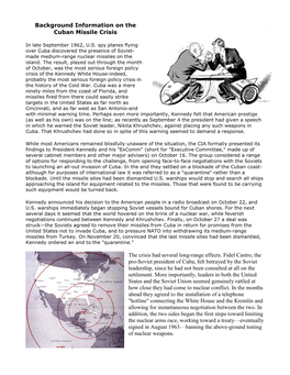 Background Information on the Cuban Missile Crisis