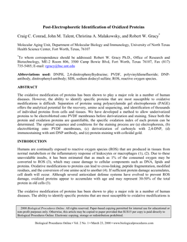 Post-Electrophoretic Identification of Oxidized Proteins