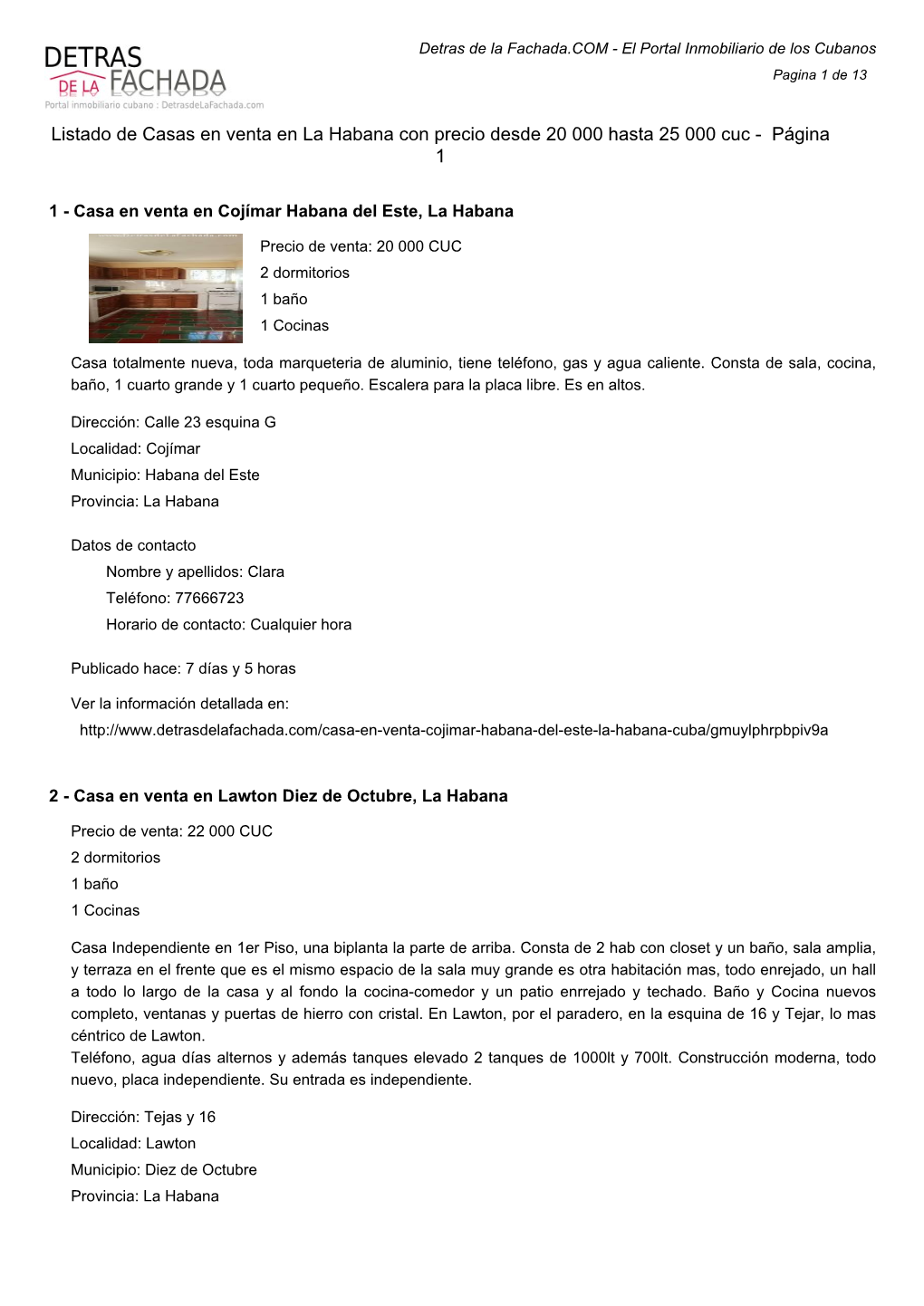 Listado De Casas En Venta En La Habana Con Precio Desde 20 000 Hasta 25 000 Cuc - Página 1