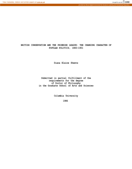 British Conservatism and the Primrose League: the Changing Character of Popular Politics, 1883-1901
