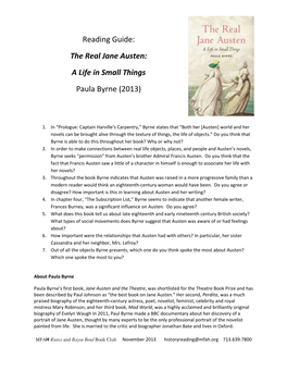 Reading Guide: the Real Jane Austen: a Life in Small Things Paula Byrne (2013)