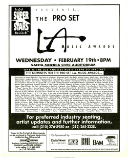 WEDNESDAY FEBRUARY 19Th8pm for Preferred Industry Seating