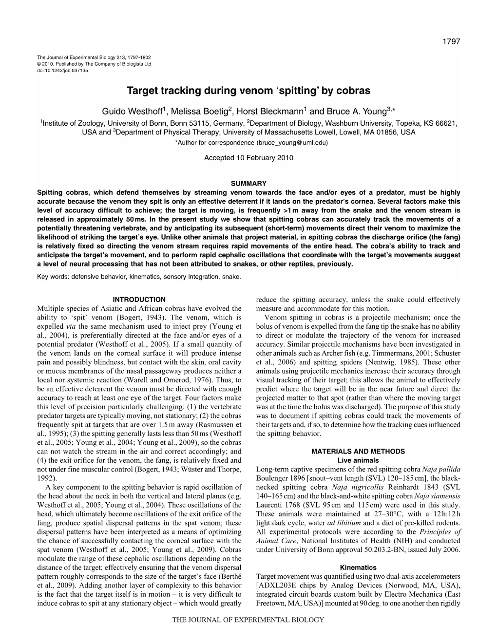 Target Tracking During Venom 'Spitting' by Cobras