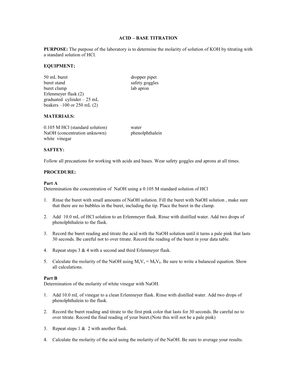 Acid Base Titration