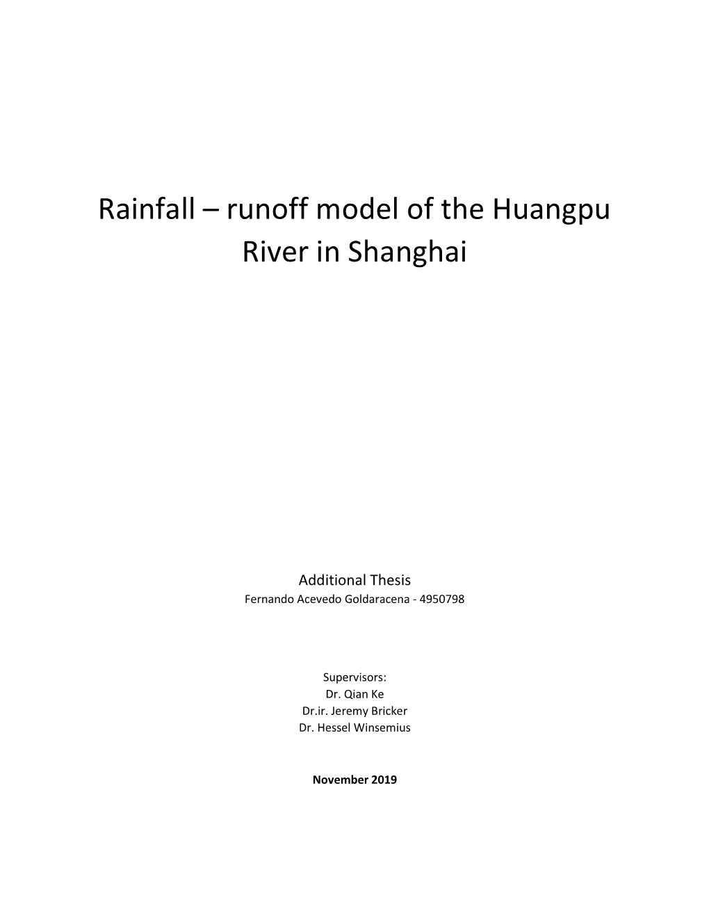Rainfall – Runoff Model of the Huangpu River in Shanghai