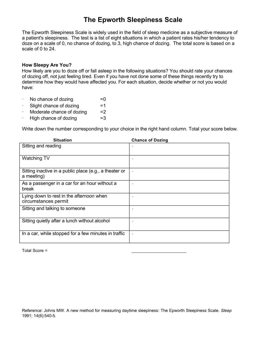 The Epworth Sleepiness Scale