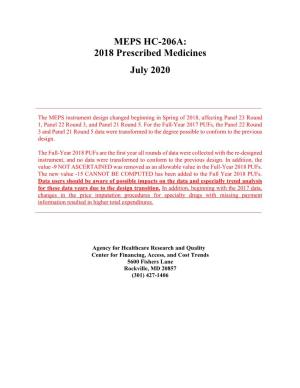 MEPS HC-206A: 2018 Prescribed Medicines July 2020