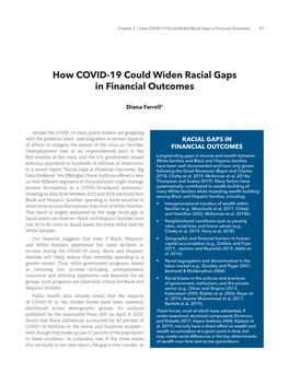 How COVID-19 Could Widen Racial Gaps in Financial Outcomes 27