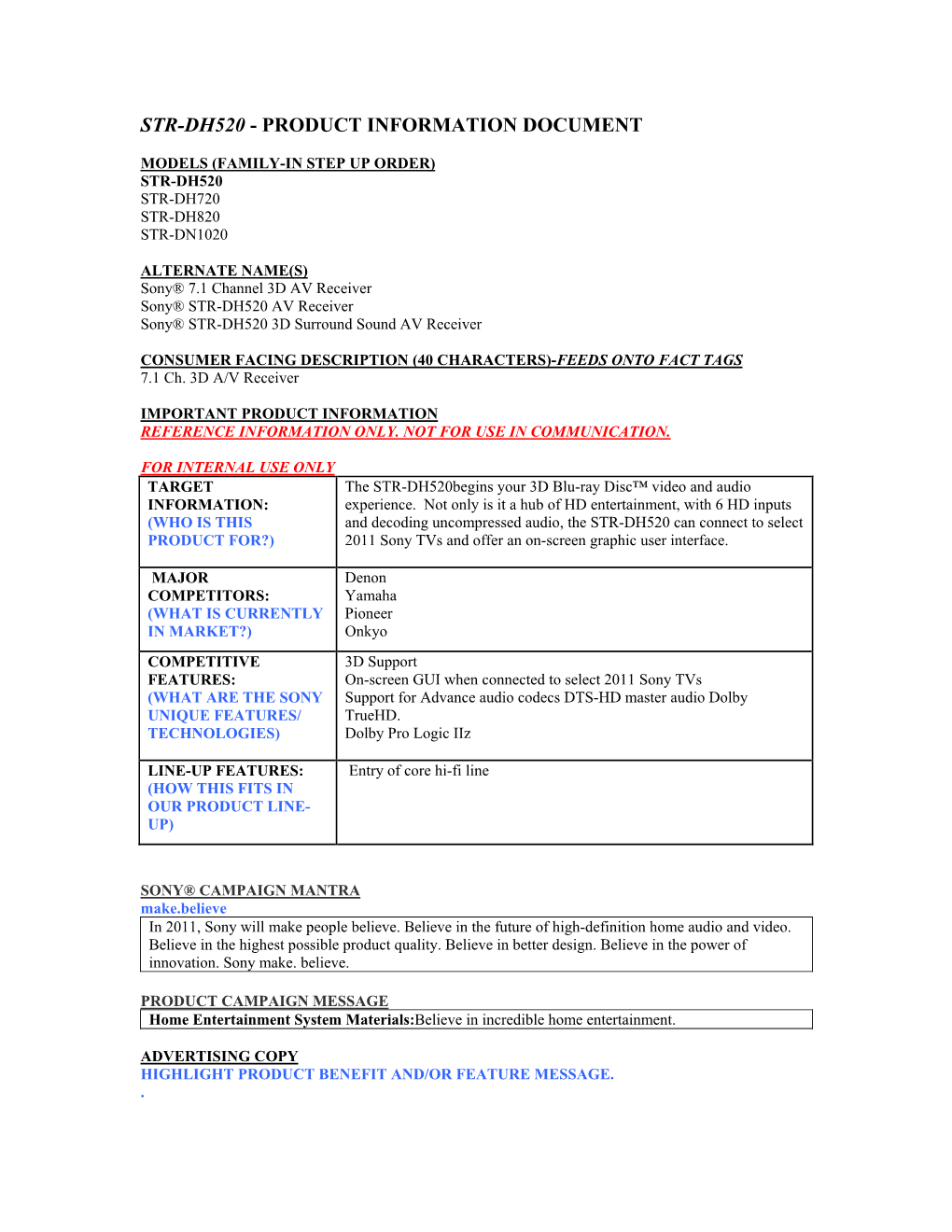 Str-Dh520 - Product Information Document
