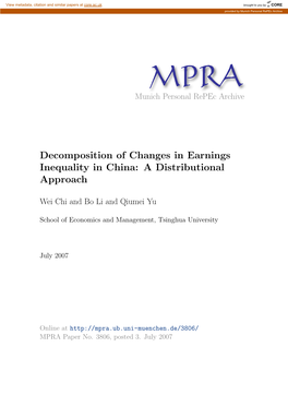 Decomposition of Changes in Earnings Inequality in China: a Distributional Approach
