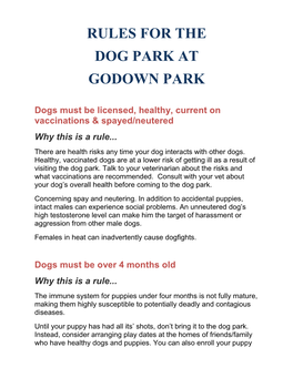 Godown Dog Park Rules