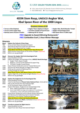 4D3N Siem Reap, UNESCO Angkor Wat, Kbal Spean River of the 1000 Lingas Greatest Values of All