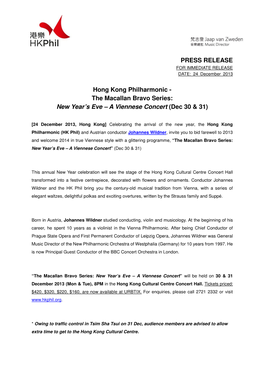 PRESS RELEASE Hong Kong Philharmonic