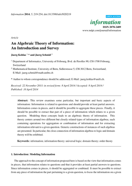 An Algebraic Theory of Information: an Introduction and Survey