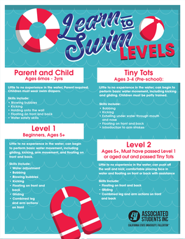LEVELS Parent and Child Tiny Tots Ages 6Mos - 3Yrs Ages 3-4 (Pre-School)