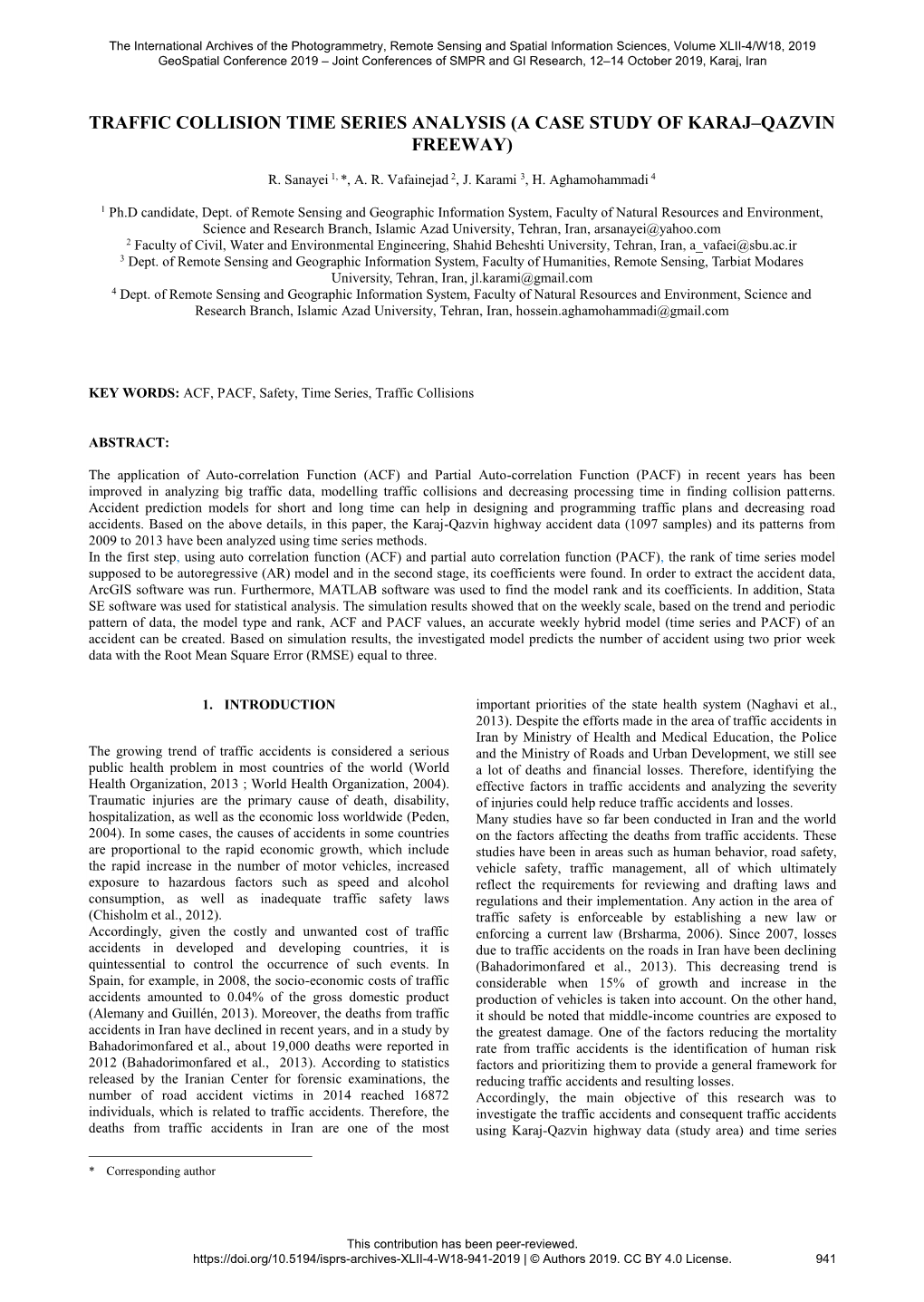 Traffic Collision Time Series Analysis (A Case Study of Karaj–Qazvin Freeway)