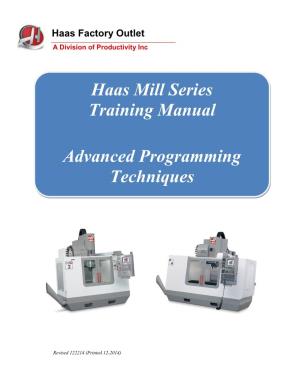 Haas Mill Series Training Manual Advanced