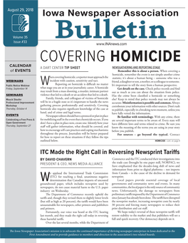 COVERING HOMICIDE CALENDAR a DART CENTER TIP SHEET NEWSGATHERING and REPORTING STAGE of EVENTS Remember This Is About a Person