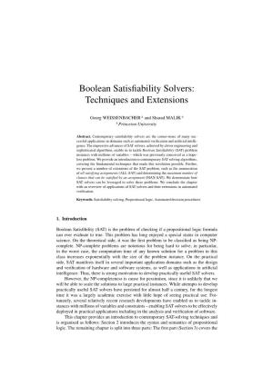 Boolean Satisfiability Solvers: Techniques and Extensions