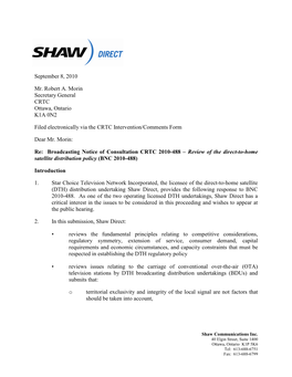Shaw Response to BNC 2010-488 (DTH Policy Review)