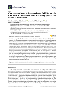 Characterization of Indigenous Lactic Acid Bacteria in Cow Milk of the Maltese Islands: a Geographical and Seasonal Assessment