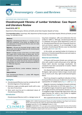 Chondromyxoid Fibroma of Lumbar Vertebrae: Case Report And