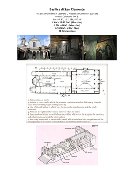 Basilica Di San Clemente Via Di San Giovanni in Laterano / Piazza San Clemente (00184) Metro: Colosseo, Line B