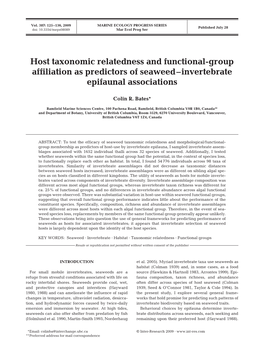 Host Taxonomic Relatedness and Functional-Group Affiliation As Predictors of Seaweed–Invertebrate Epifaunal Associations