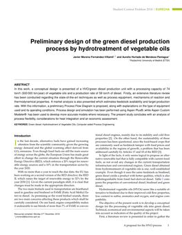 Preliminary Design of the Green Diesel Production Process by Hydrotreatment of Vegetable Oils