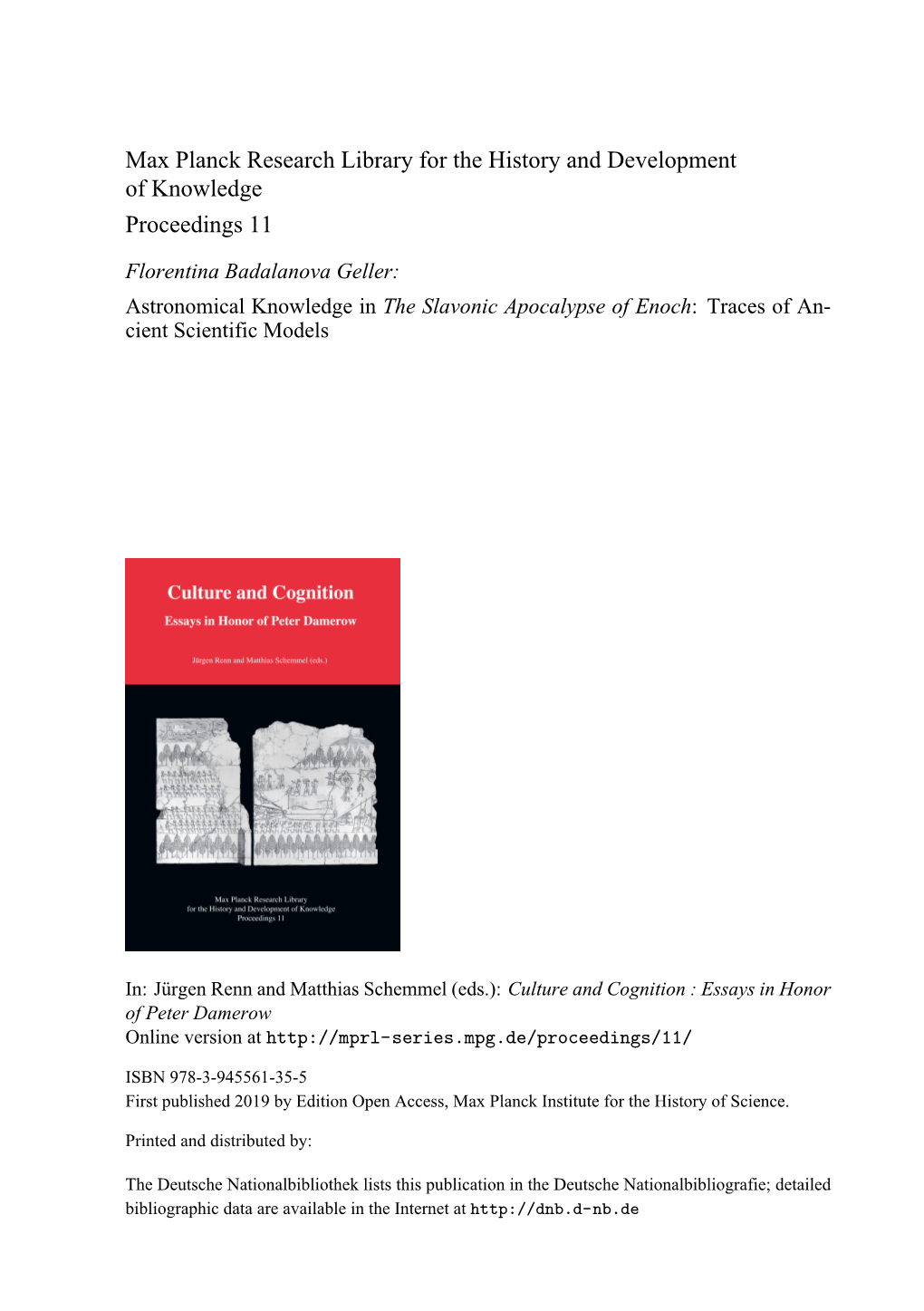 Astronomical Knowledge in the Slavonic Apocalypse of Enoch: Traces of An- Cient Scientific Models