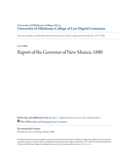 Report of the Governor of New Mexico, 1890