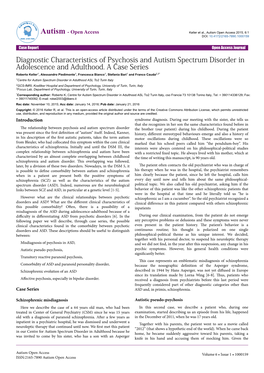 Diagnostic Characteristics of Psychosis and Autism Spectrum Disorder in Adolescence and Adulthood